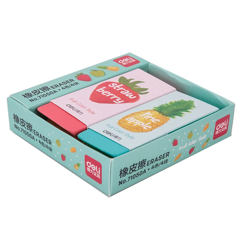 

Deli 71050a Large Rubber Eraser 4B Rubber Color Fruit Students Fine Art Painted 4-Piece Boxed Color Mixture
