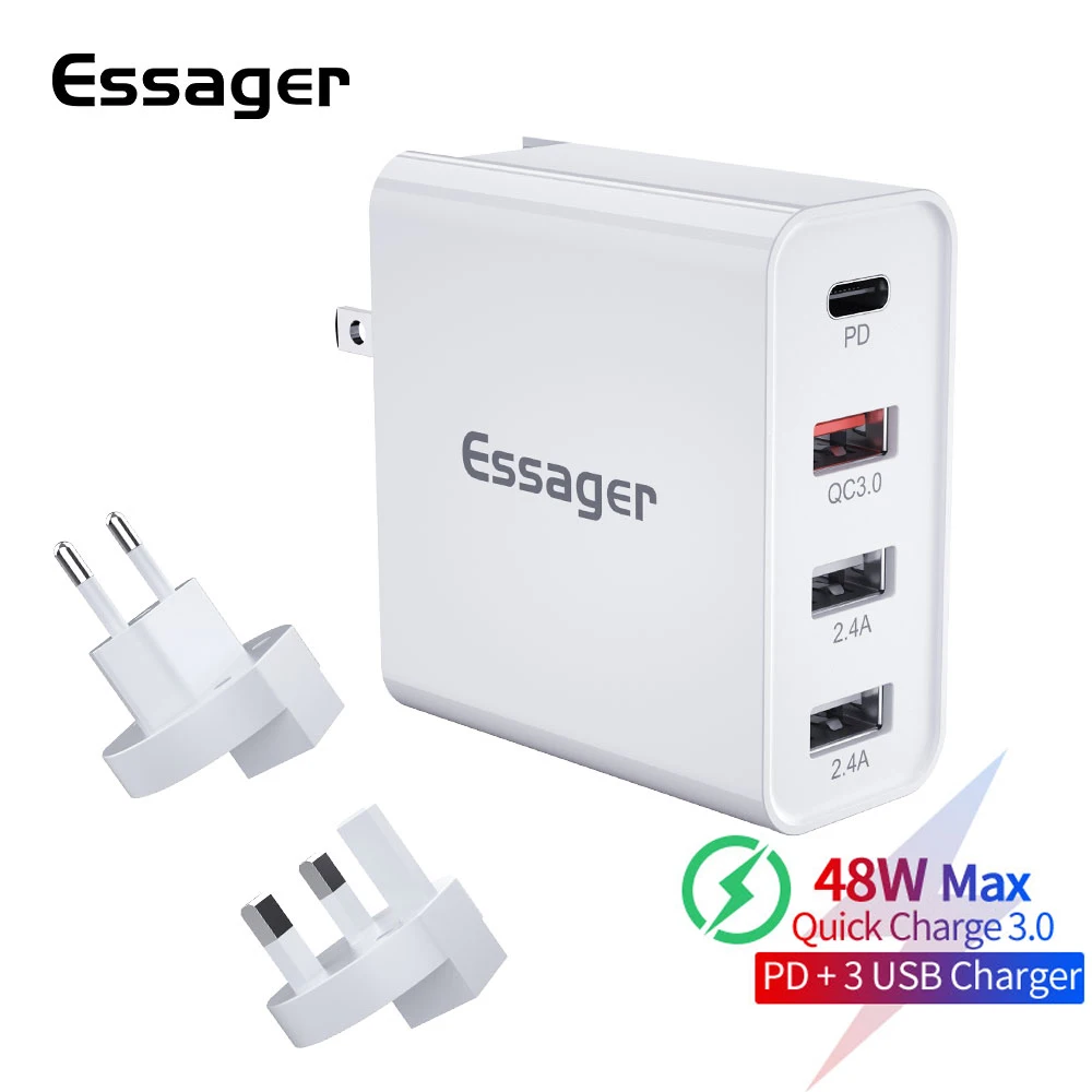 Essager 48W Multi Schnell Ladung 30 USB Ladegerät PD USB Typ C QC3.0 QC Turbo Wand Schnelle Telefon