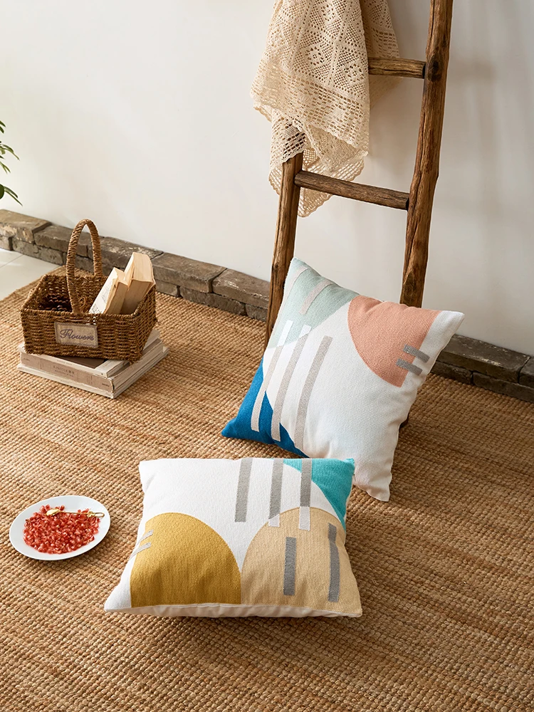 

Abstract Throw Cushion Cover 45x45cm Home Decorative Pillow Case Cotton Thread Embroidery Color Block Pillow Cover Art Decor