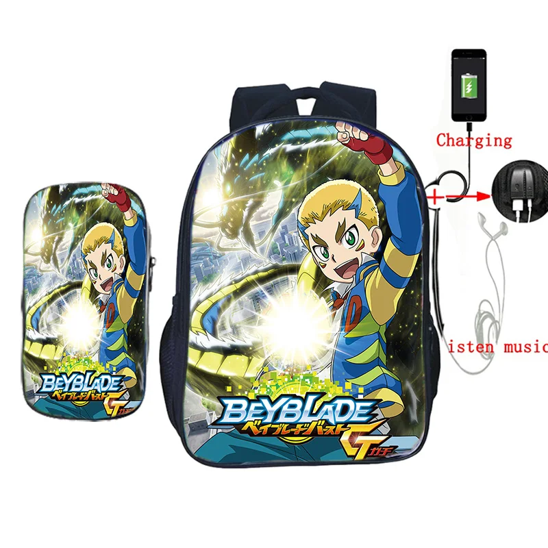 Beyblade usb зарядка школьная сумка 2 шт./компл. рюкзак для подростков мальчиков и девочек дорожные сумки на плечо детская книга Mochila с коробкой для ручек