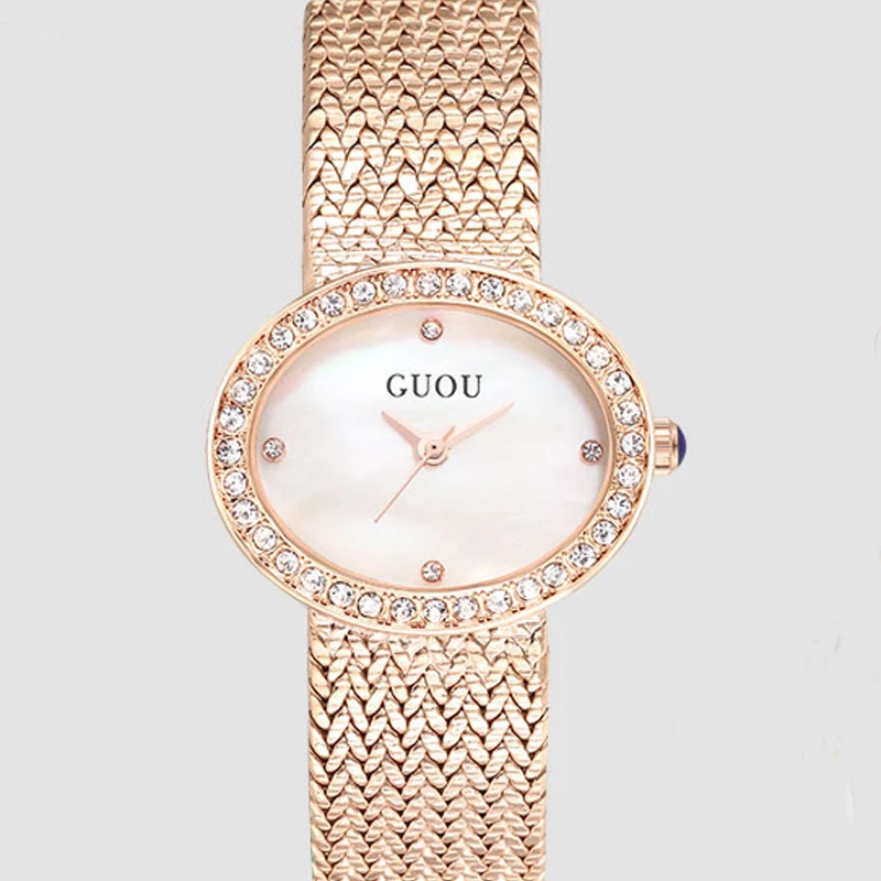 GUOU Топ люксовый бренд алмазные Женские ювелирные часы винтажные овальные часы полный стальной браслет деловые наручные часы Аналоговые часы