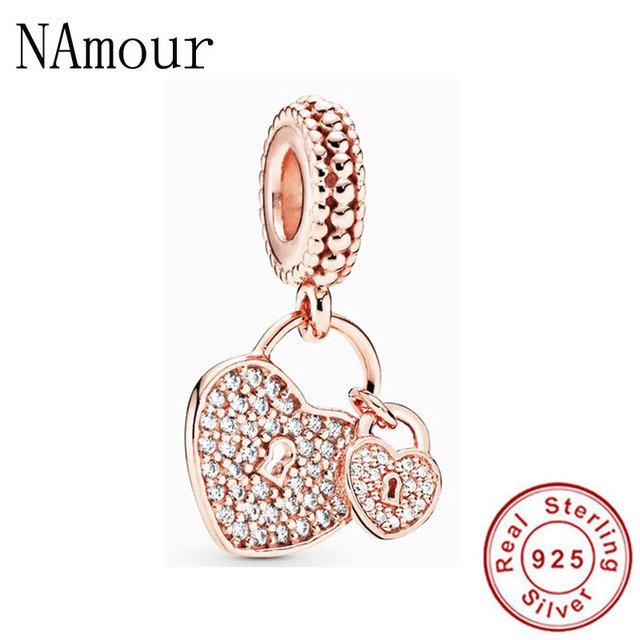 Original Kangaroo freehand heart key lock Bead fit Pandora charms silver 925 Bracelet for women fashion jewelry rose gold