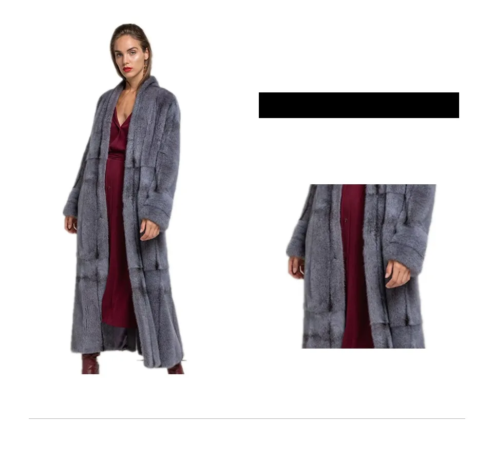 Верхняя шуба из натурального меха, Женское зимнее пальто, женская синяя серая шуба из натуральной норки, X-Long, кожаная куртка размера плюс, верхняя одежда LN002