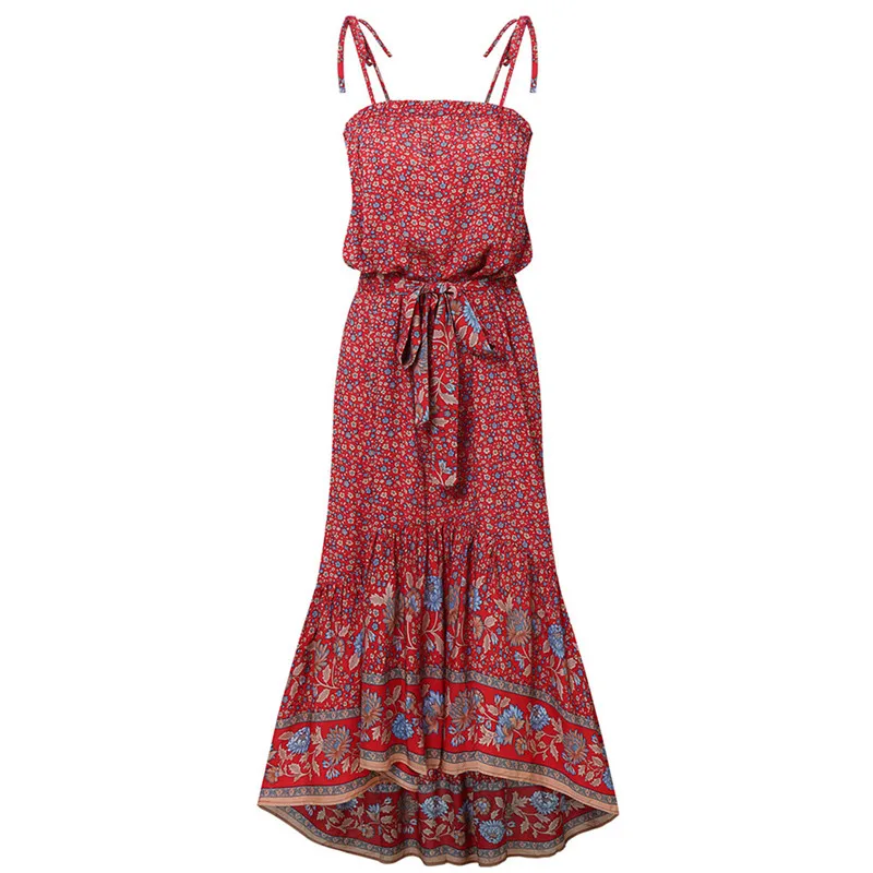 Boho пляжное летнее женское платье с цветочным принтом, без рукавов, с открытыми плечами, с оборками, платье с цветочным рисунком, элегантные вечерние платья для женщин