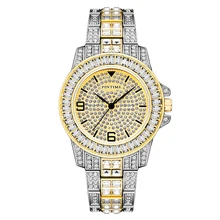 

PINTIME Mens Watch Fashion Large Face Round Quartz Watches Top brand Luxury Rainestone Crystal Simple Business Wristwatch