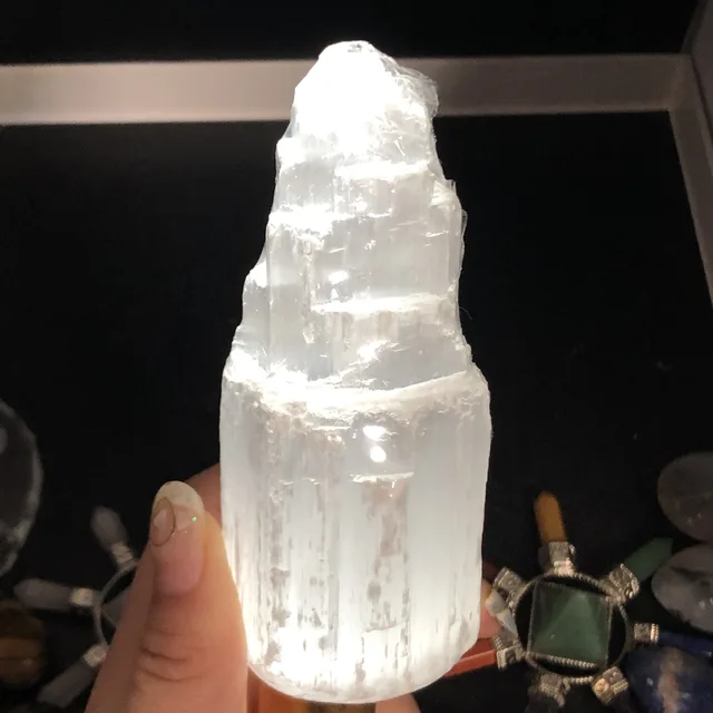 10cm natural selenite Crystal gemstone tower meditation reiki healing Mental Clarity selenite crystal remove negative energy 1