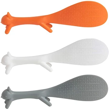 

3 Pcs Lovely Squirrel Shape Rice Spoon Standing Non-stick Rice Paddle Spoon Rice Cooker Dishes Filled Scoop Shovel Kitchen Tools