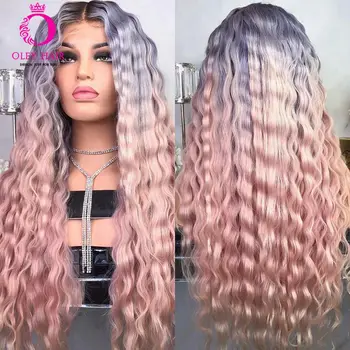 

OLEY Hair New Arrivial Pink Wig Glueless Synthetic Lace Front Wig Deep Wave Heat Resistant Blue Ombre Wigs For Black Women