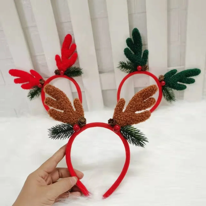 

20pcs Reindeer Antlers Headband Headdress Plush Elk Horns Hairband Hat Hair Hoop Carnival Party Gift Cosplay Navidad Christmas