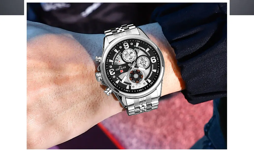 Quartz Wristwatch for Men Sport Waterproof Watches Stainless Steel Chronograph Luminous Wrist Watch_voghion.com