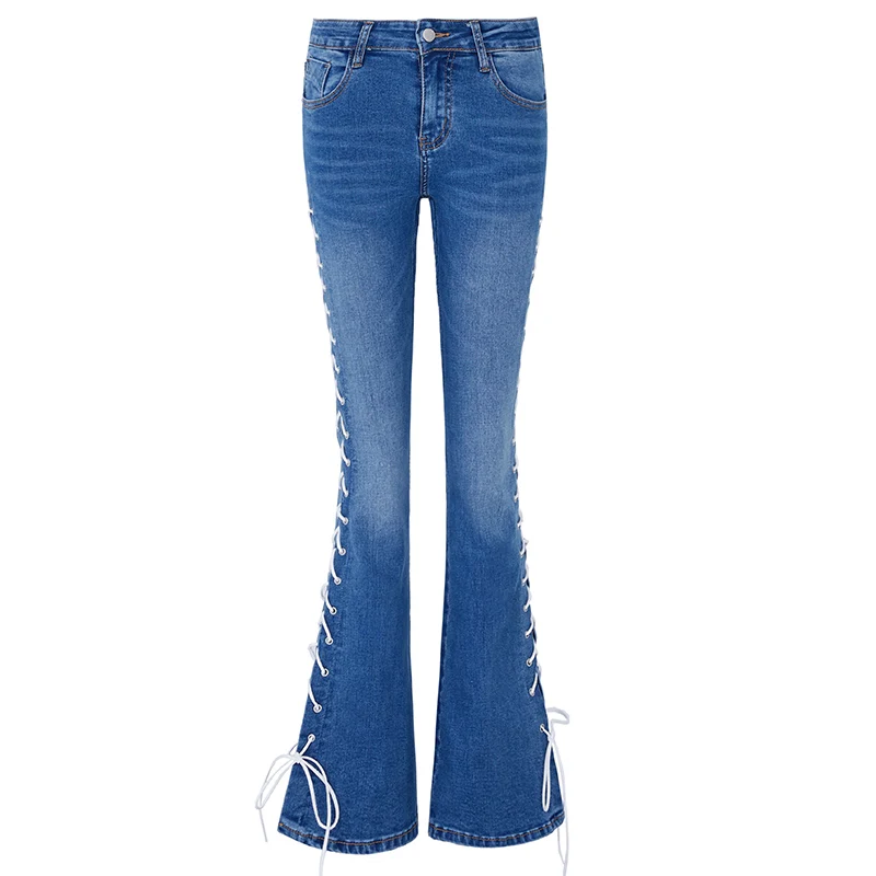 Free Shipping Fashion Long Jeans Pants For Women Flare Trousers 25-30 Denim Sexy Stretch Skynni Jeans High Waist Bandage