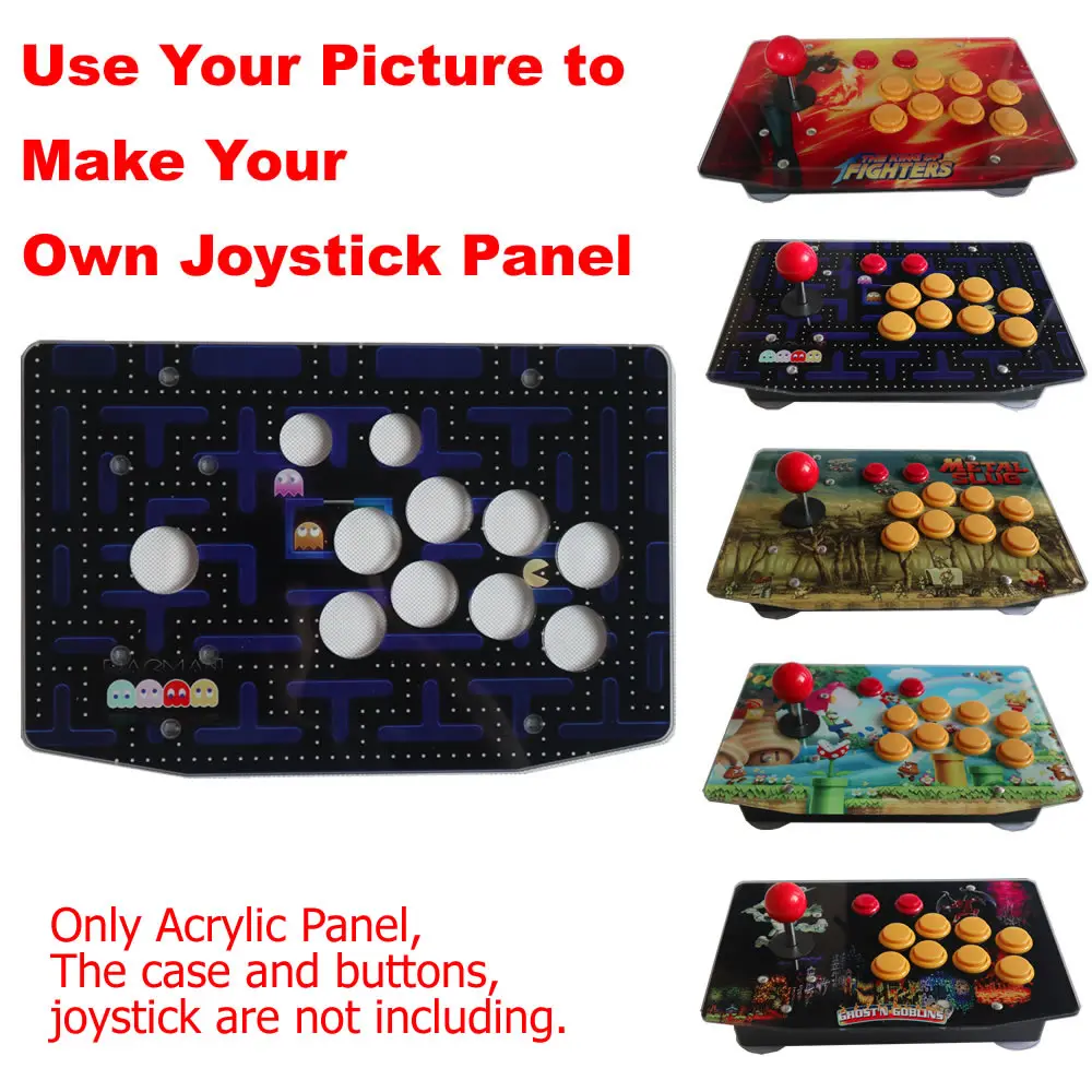 DIY Arcade Joystick Kits Parts Acrylic Artwork Panel 10 Buttons Holes