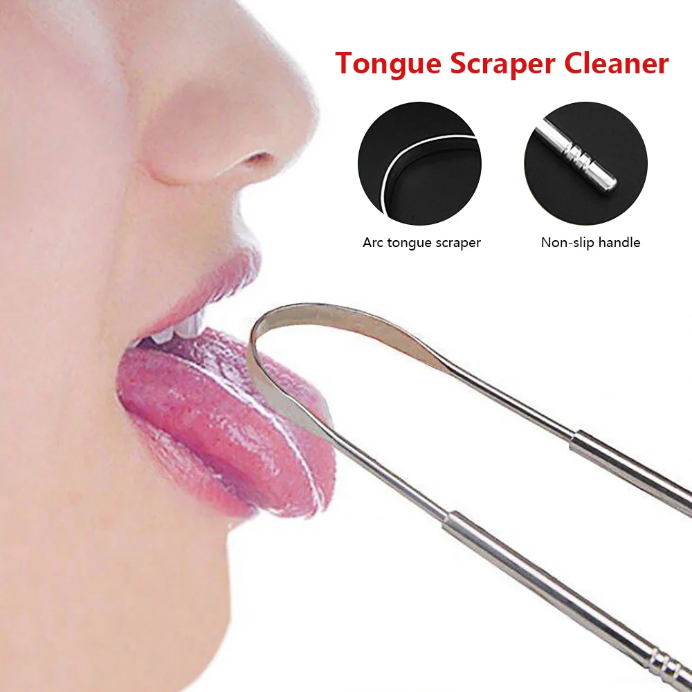 

Stainless Steel Tongue Scraper Cleaner Fresh Breath Cleaning Coated Tongue Toothbrush Oral Hygiene Care Tools High Quality
