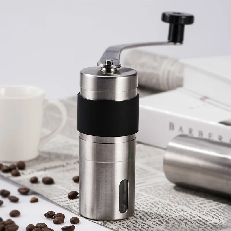 Online Silber Kaffee Grinder Mini Edelstahl Hand Manuelle Handgemachte Kaffee Bean Grat Mühlen Mühle Küche Werkzeug Krokus Mühlen