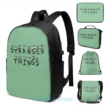

Funny Graphic print Stranger Things Fairy Lights USB Charge Backpack men School bags Women bag Travel laptop bag