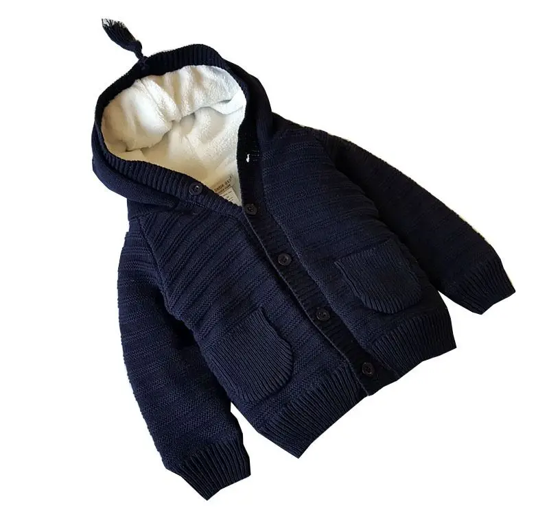 Детские топы, осенне-зимние куртки для девочек, флисовая куртка, enfant, одежда для девочек, зимнее пальто для маленьких мальчиков, Вязаная толстовка с капюшоном