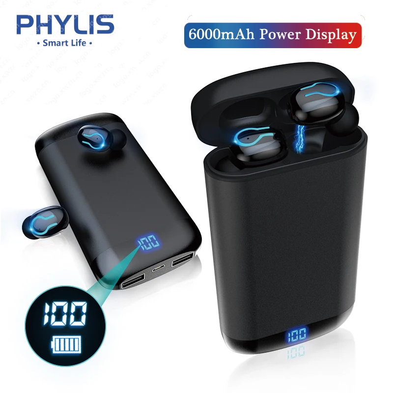 Q66, TWS, Bluetooth наушники с 6000 мАч, внешний аккумулятор, дисплей питания, Bluetooth 5,0, шумоподавление, наушники, беспроводная гарнитура для телефона