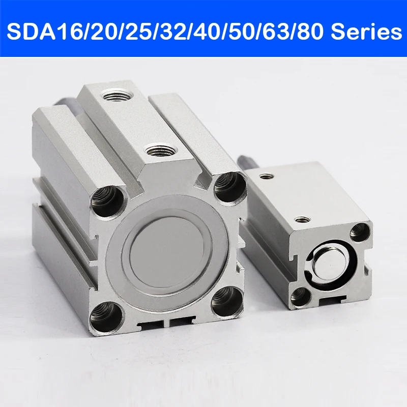 SDA16/20/25/32/40/50/63/80mm Bore Double Acting Pneumatic Air Cylinder Piston 5 10 15 20 30 40 50mm Stroke