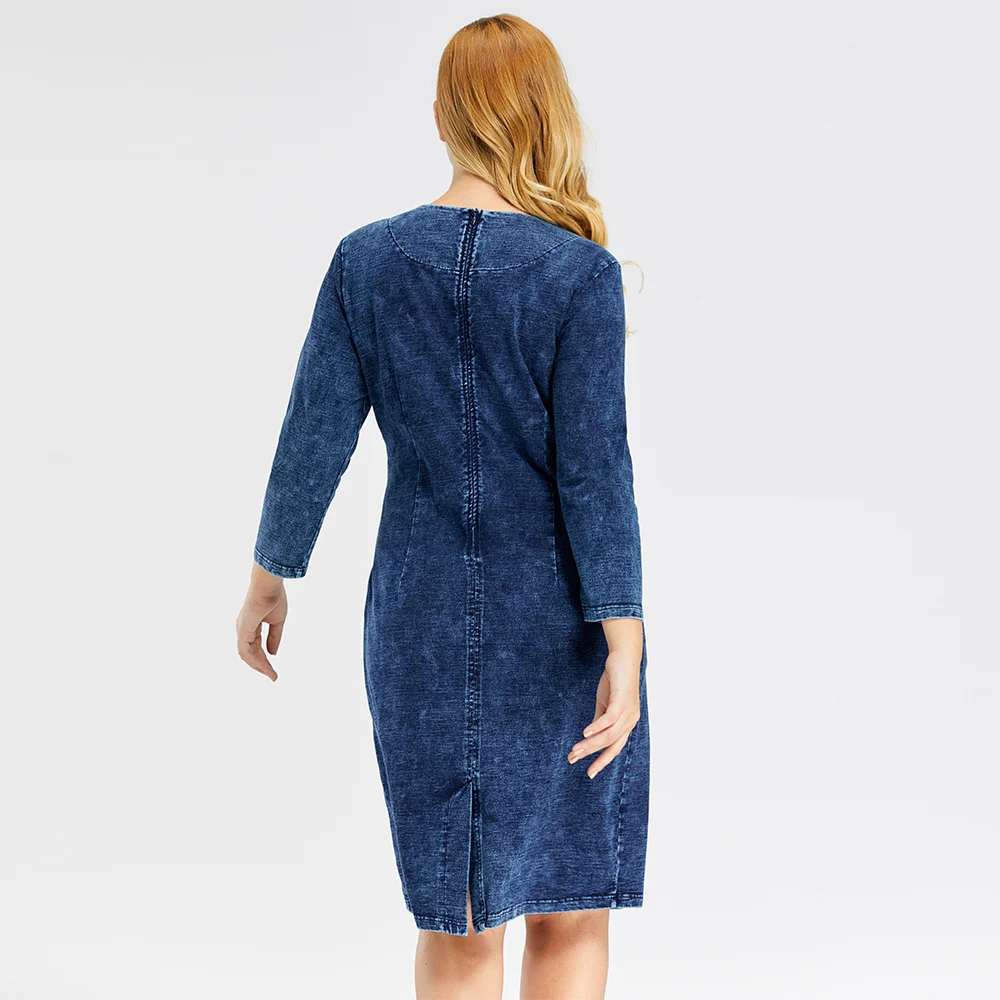 Tanie LIH HUA damska sukienka jeansowa w rozmiarze Plus wysoka elastyczność Slim dopasowana sukienka na co dzień sukienka na ramię do odzieży mody