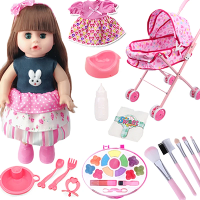 Bonito da Menina do Bebê com Carrinho de Carrinho de Criança Falando Bonecas Reborn Bebe Boneca Piscando Beber Bebês Recém-nascidos Lol Vivo Brinquedos 14 Da Menina do bebê com Carrinho de