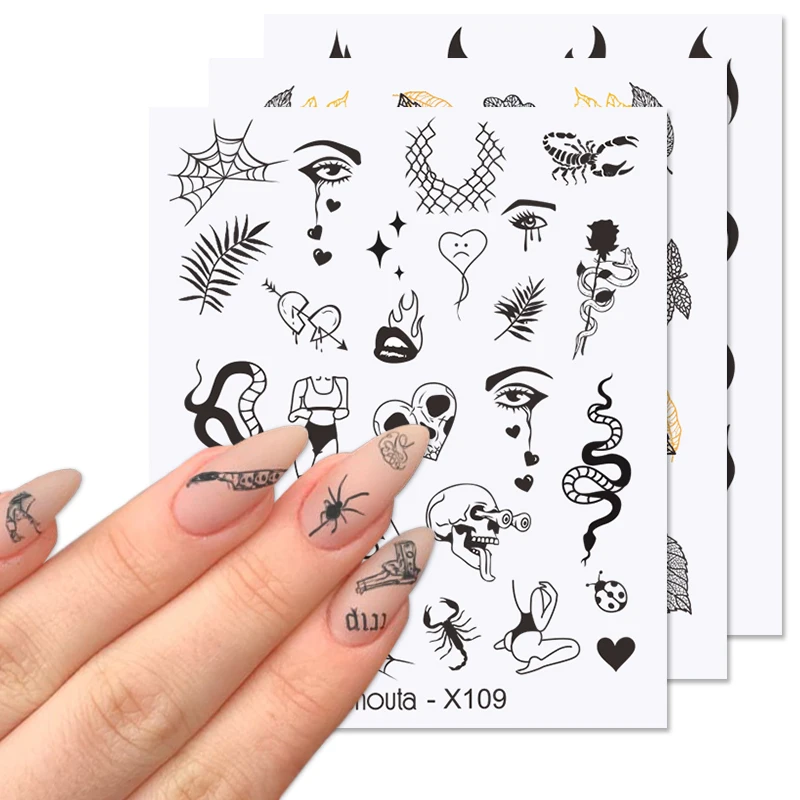 Harunouta Snake Water Decals Transfer Animal Butterfly Flower Alphabet Leaves Water Nail Art Manicure Stickers Decoration
