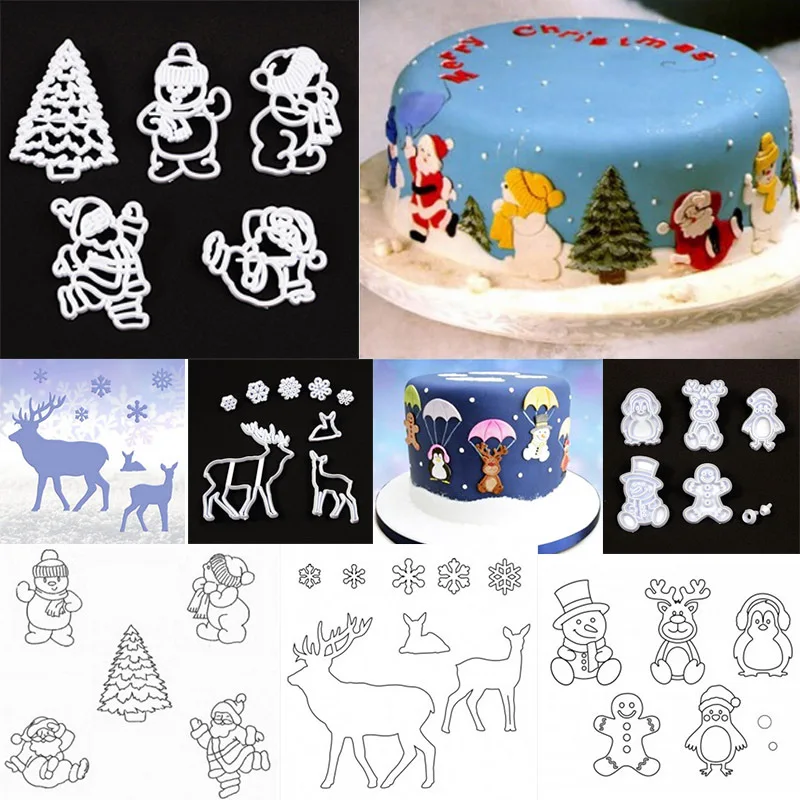 3 kinds Christmas Cookie Cutter Candy Biscuit Mold Cooking Tools Theme Plastic Cutters Mould Snowflake Snowman | Дом и сад