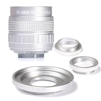 

Silver Fujian 50mm F1.4 CCTV TV camera lens + C-FX Mount Ring for Fujifilm XT2 XT10 XT20 XA2 camera