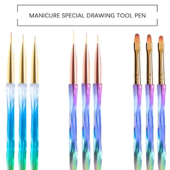 Günstige 3 Teile/satz Nail Art Liner Stifte UV Gel Maniküre Salon Nail Art Malerei Zeichnung Pinsel Stift