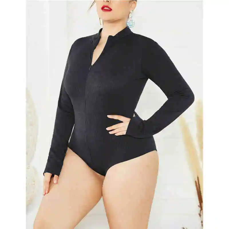 Sexy V Neck Knitted Bodysuit Women Solid Long Sleeve Oversizd Rompers Womens Zipper Jumpsuit Casual One-pieces Bodysuits