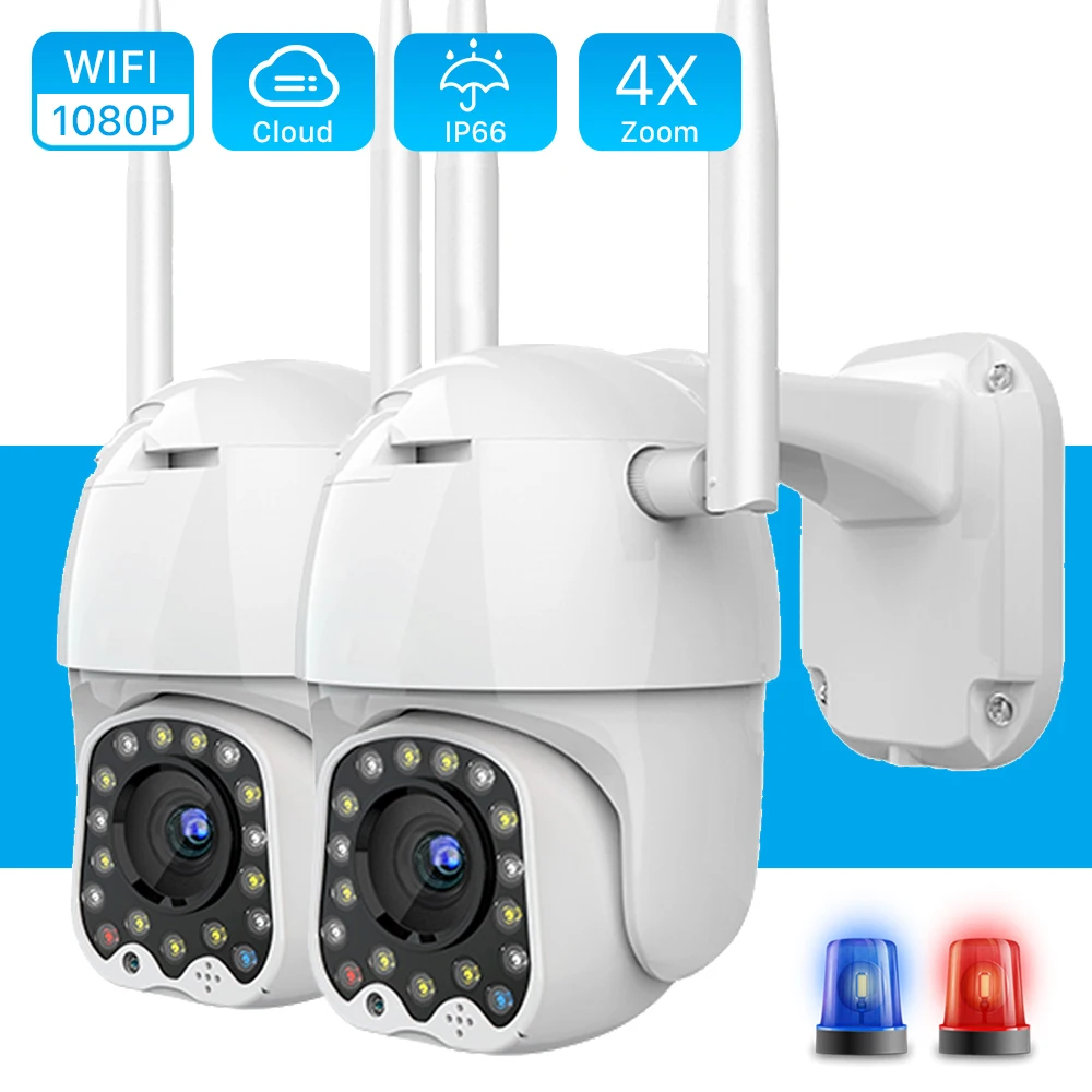 

1080P Outdoor PTZ IP Camera 2MP Cloud Home Security Auto Tracking 4X Digital Zoom with Siren Light CCTV Wifi Wireless Kamera