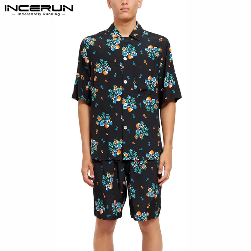 Summer Fashion Men Hawaiian Sets Printing Streetwear Casual 2020 Short Sleeve Lapel Shirt Shorts Vacation Loose Men Suit INCERUN Summer Fashion Men Hawaiian Sets Printing Streetwear Casual 2020 Short Sleeve Lapel Shirt Shorts Vacation Loose Men Suit INCERUN