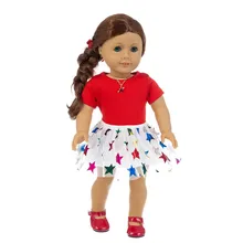 

2021 New Baby New Born Fit 18 inch Doll Clothes Accessories Red Five-pointed Star Gauze Dress Suit For Baby Birthday Gift