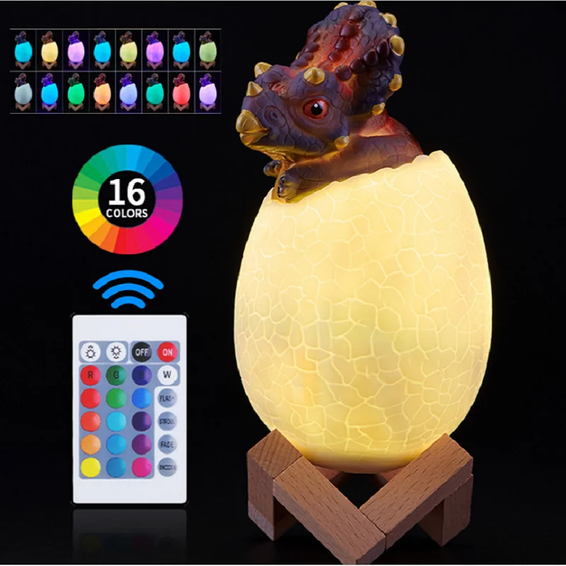 

3D Triceratops Dinosaur Night Light Dinosaur Egg Lamp for Children Gift USB Remote Control / Touch / Pat Home Bedroom Decoration