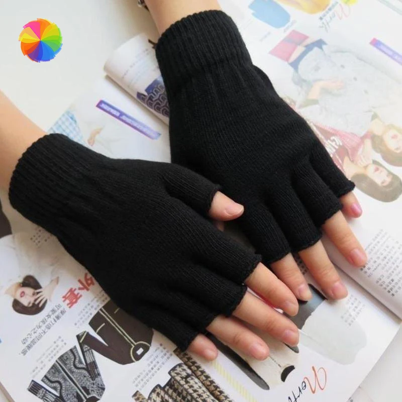 

Women Men Unisex Gloves Mitten Fingerless Knitted Crochet Half-Fingers Adult Warm Winter Solid Color XBFF