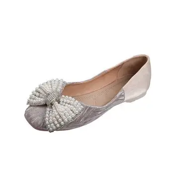 

Flat shoes women's 2020 spring and autumn new all-match rhinestone bow plus size beanie shoes