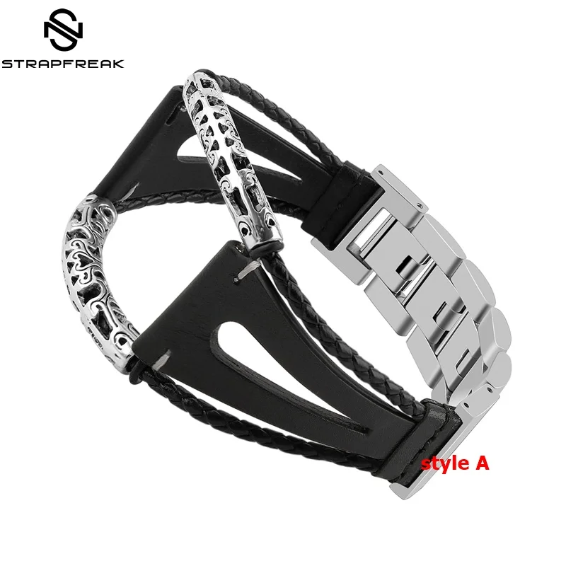 22 мм плетеный кожаный браслет для samsung Galaxy Watch 46 мм gear S3 модный браслет из нержавеющей стали ремешок для часов - Цвет ремешка: A-Black