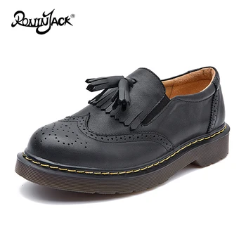 

2020 Spring Oxfords Shoes Women Casual Shoes Platform Genuine Leather Shoes Tassel Black Brogue Loafers Flats Shoes For Women