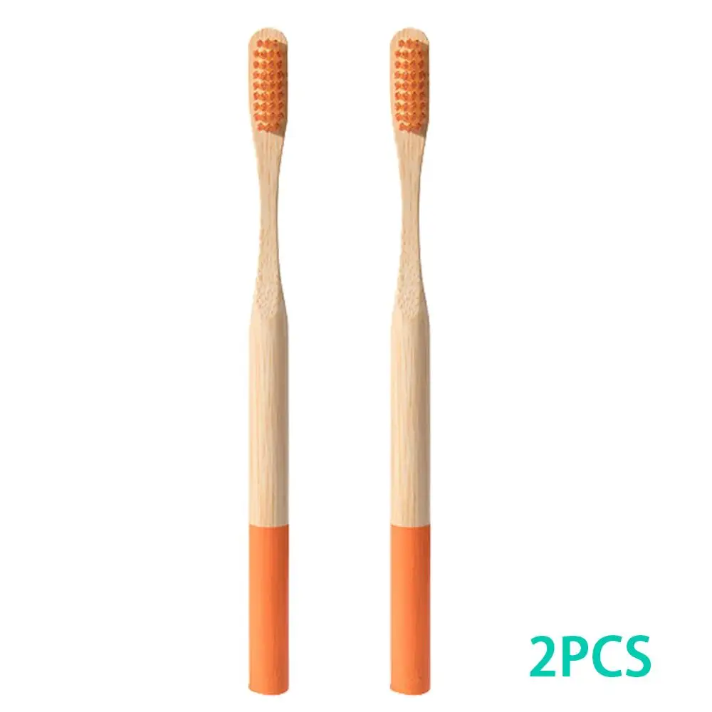 2pack Colorful Environment-friendly Bamboo Toothbrush Oral Care Bamboo Handle Soft Bristles Tooth brush Whitening Toothbrush - Цвет: orange