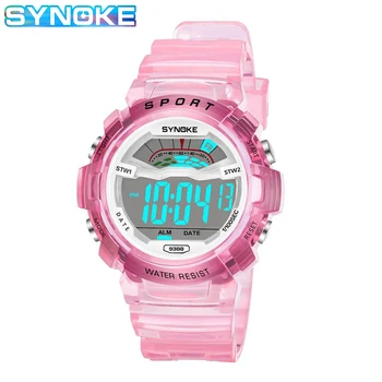

SYNOKE 10 Colors Transparent Watch Kids Boys Girls Digital Watch Pink Alarm Clock Waterproof Color Student Gift Watch 2019