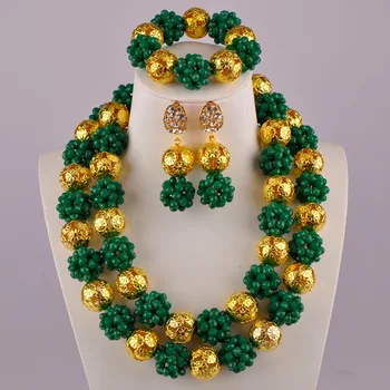 

Opaque Dark Green African Necklace Jewelry Set Nigeiran Beads