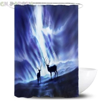 

Moon night elf Psychedelic Bath Curtain black Waterproof Polyester Fabric moon night Shower Curtains Screen with Hooks Accessory
