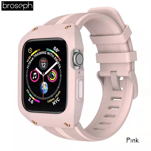 Pink Силиконовый ремешок для Apple Watch, 4 ремешка, 44 мм, ударопрочный чехол для iwatch 3, 2, 1, 42 мм, ремешок для часов, ремень, браслет - Цвет ремешка: Pink