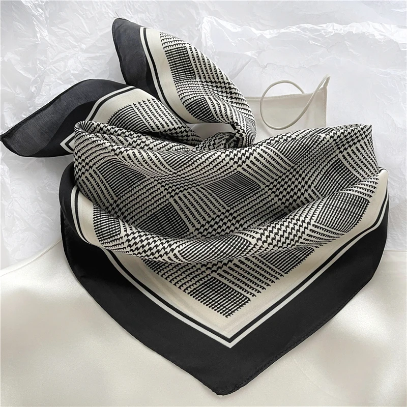 Luna&Dolphin Women Vintage Print Scarf 70x70cm Houndstooth Zebra Chiffon Silk Feeling Headbands Bandana Bag Neckerchief Hijab 2