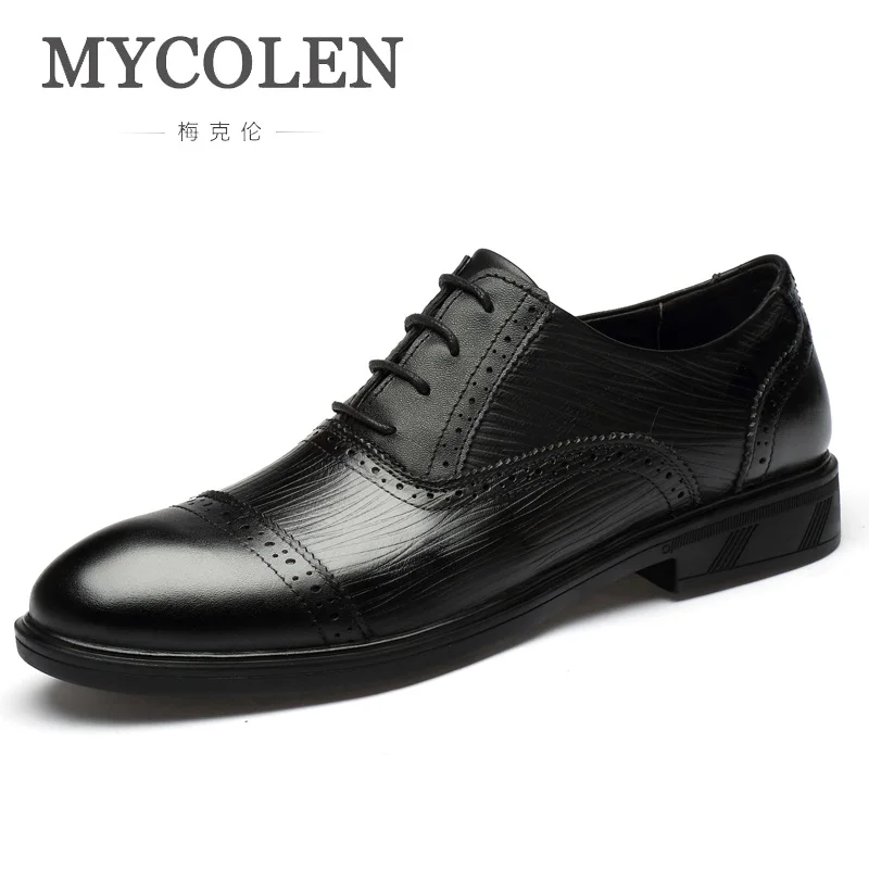 

MYCOLEN Luxury Brand Brogues Classic Business Shoes Men Black Genuine Leather Male Shoes Mens Dress Shoes Sapatos Masculinos