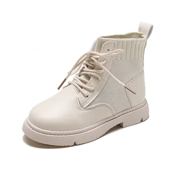 

Boys Black Ankle Boots Toddler Mesh Martin Boot Patchworked Leather Kid Solid Boots Children Fashion Boot White Boot Size 26-36