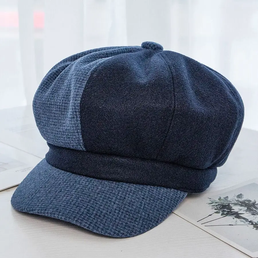 Женская шапка в стиле милитари, осенне-зимняя модная восьмиугольная кепка, клетчатые теплые шапки, шапка для молодых студентов, женская кепка Newsboy