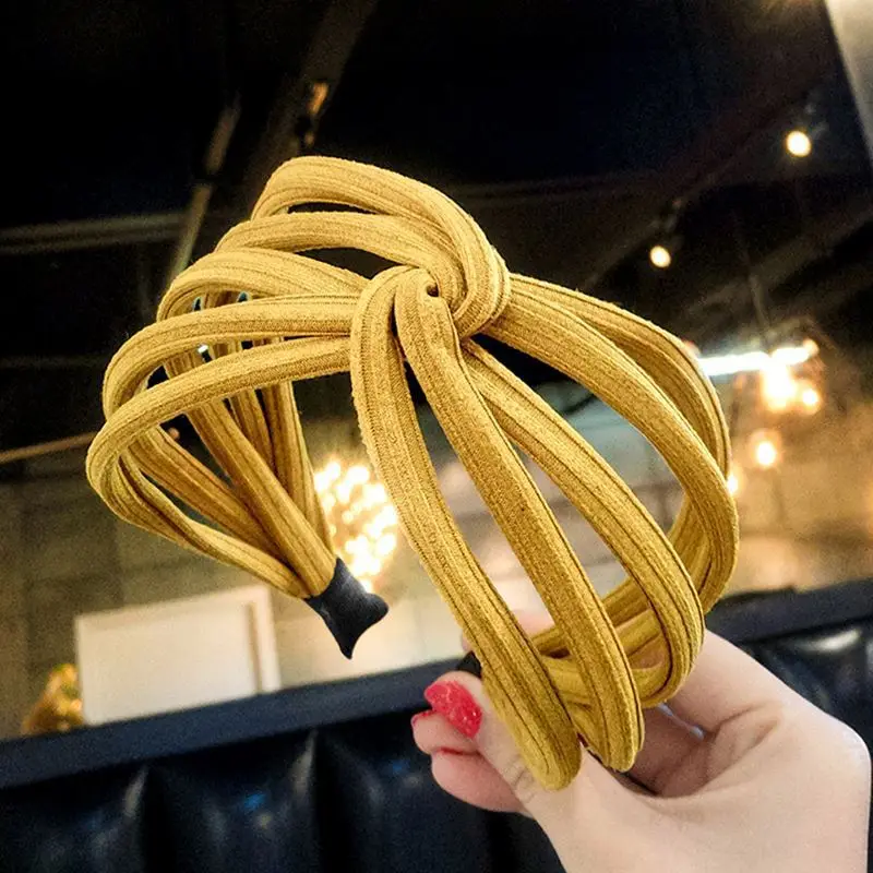 Creative wide brimmed headband solid color strip hairband top knotted