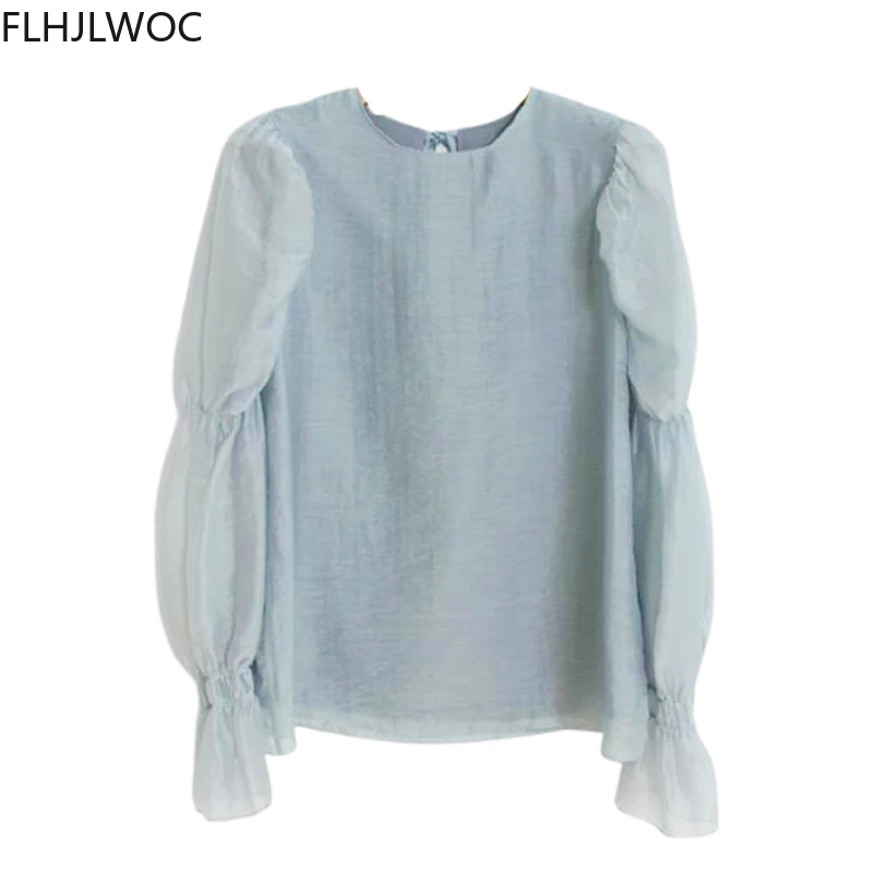 2021 Spring Fenimine Korea Chic Tops Blusas Women Fashion Flare Sleeve Solid Cross Criss Bow Tie Shirt Blouses 6