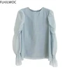 2021 Spring Fenimine Korea Chic Tops Blusas Women Fashion Flare Sleeve Solid Cross Criss Bow Tie Shirt Blouses 6