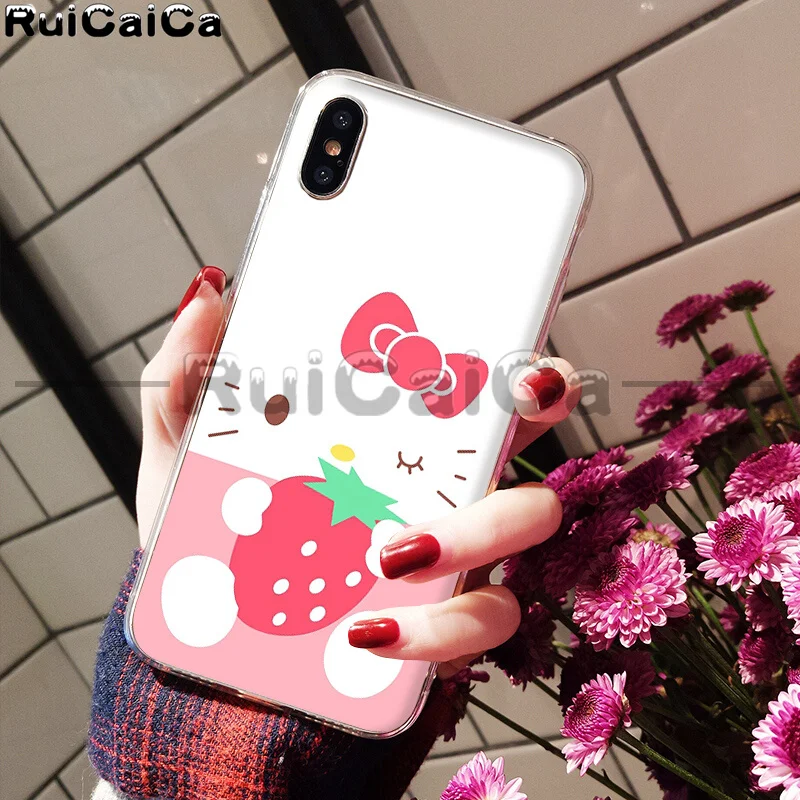 RuiCaiCa прекрасный розовый чехол hello kitty Coque Shell для телефона iPhone 5 5Sx 6 7 7plus 8 8Plus X XS MAX XR